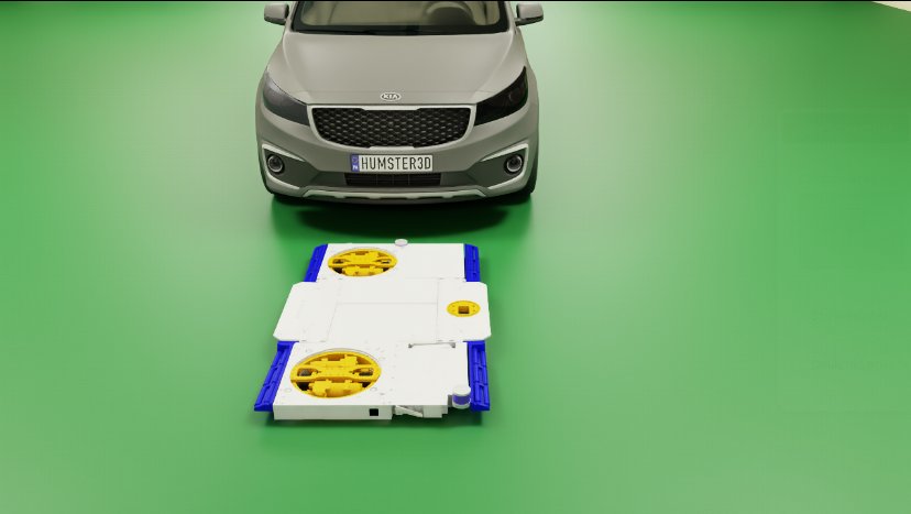 Parking robot entering under a vehicle in Isaac Sim