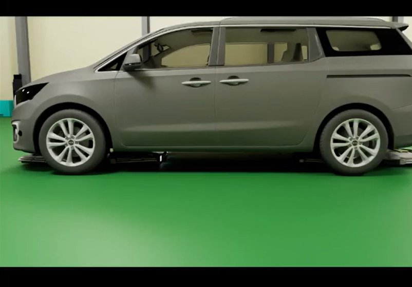 Side view of the simulated vehicle with the robot underneath