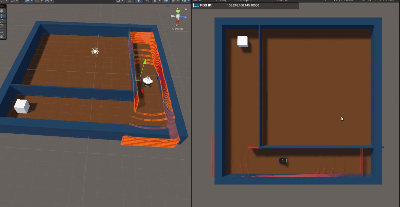 Unity training environment connected to ROS